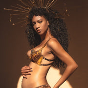 Oshun Gold Silk Embroidery Quarter Cup_model 1_side - Ihuoma