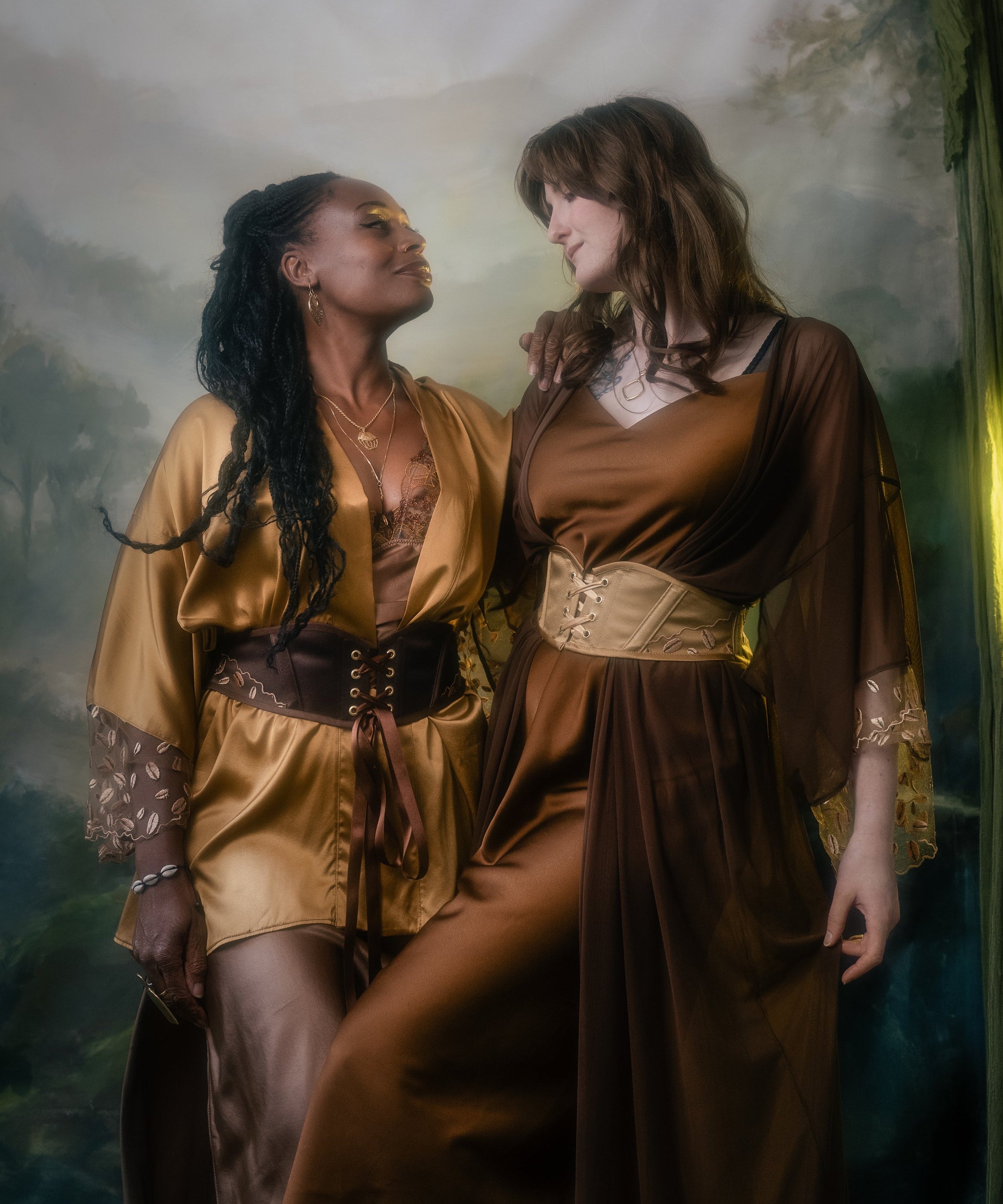 Ihuoma and Orchid Corsetry Founders wear Kauri  Corset Belts in Chocolate and Gold 