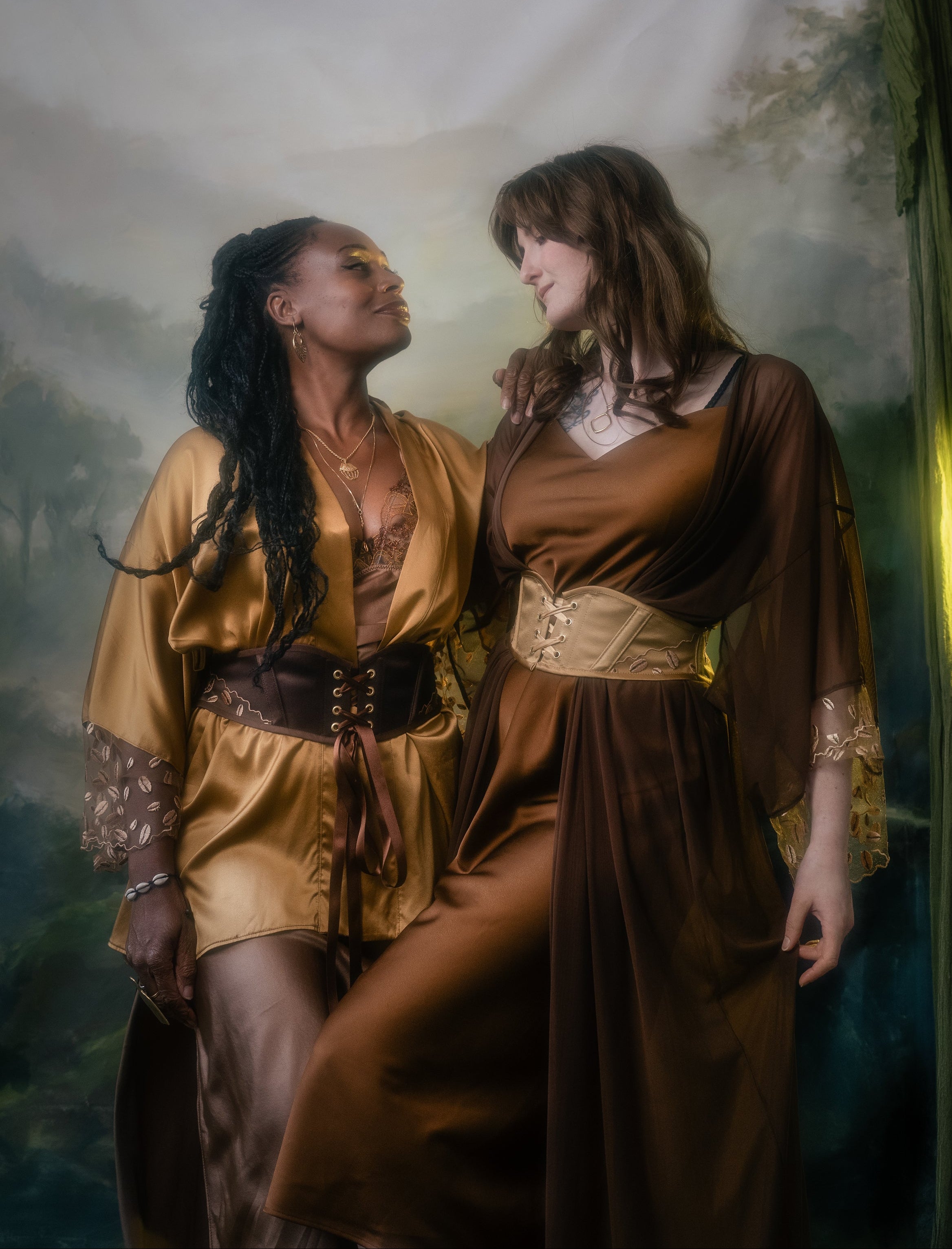 Ihuoma and Orchid Corsetry Founders wear Kauri  Corset Belts in Chocolate and Gold 