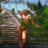 Model wears Kauri Waspie in Jungle Green paired with Nairobi Embroidery lingerie set