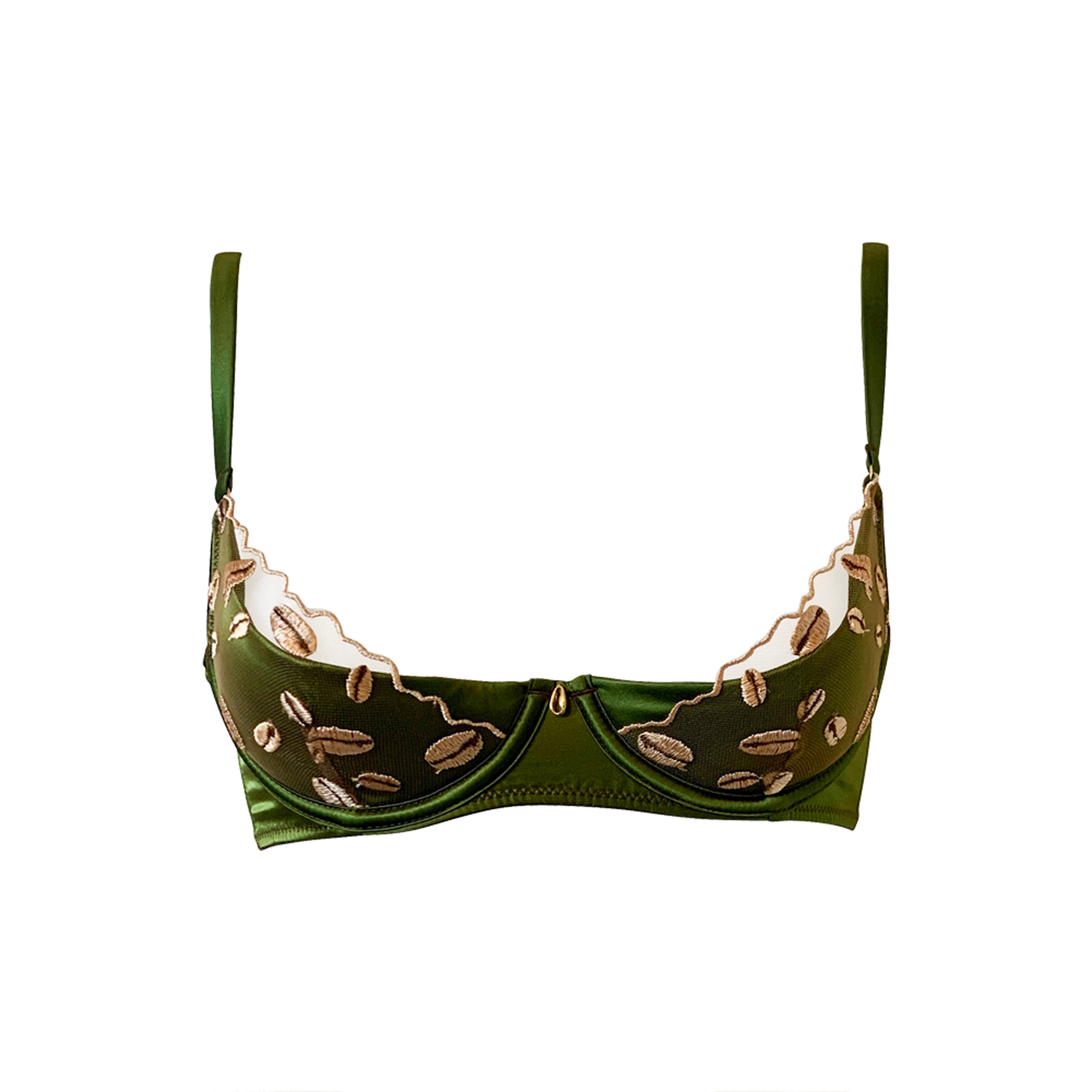 Model wears Nairobi Silk Embroidery Quarter Cup product shot - front