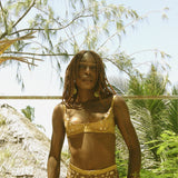 Model wears zanzibar silk and embroidery Quarter Cup by Ihuoma - front view