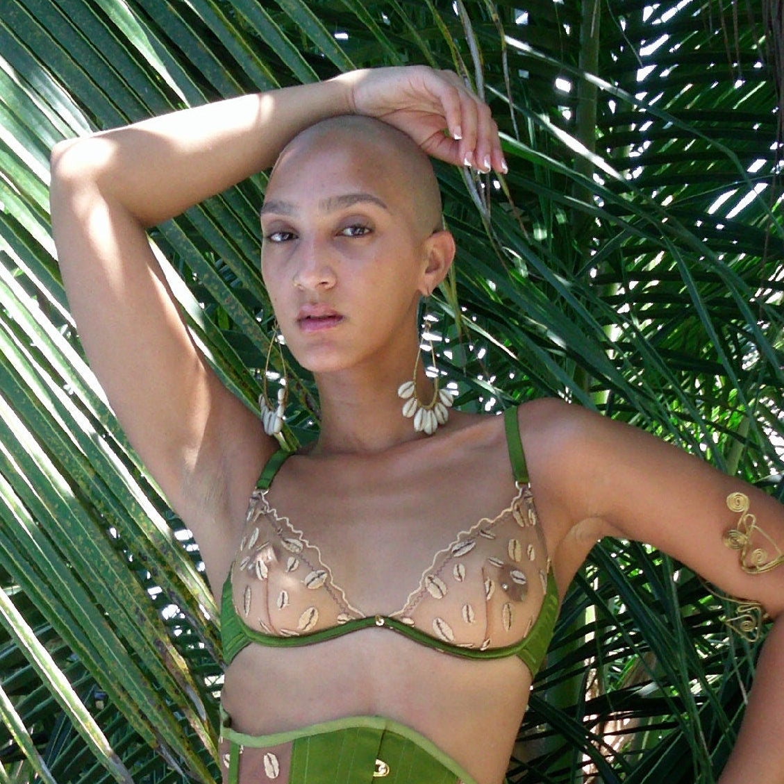 model wearing Ihuoma Nairobi Embroidery Plunge Bra - front