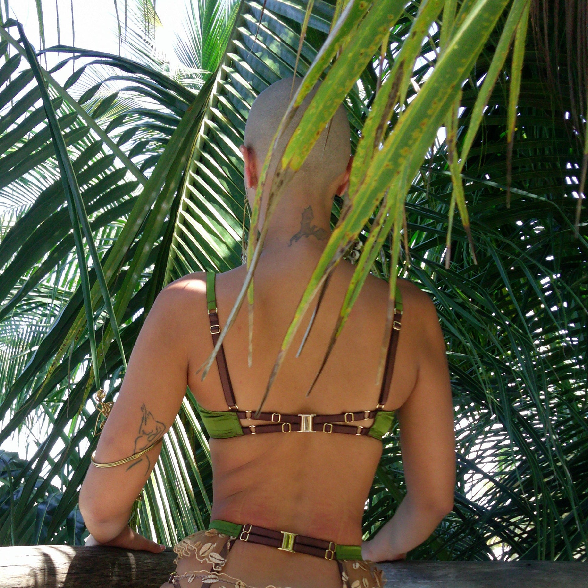 model wearing Ihuoma Nairobi Embroidery Plunge Bra - back view