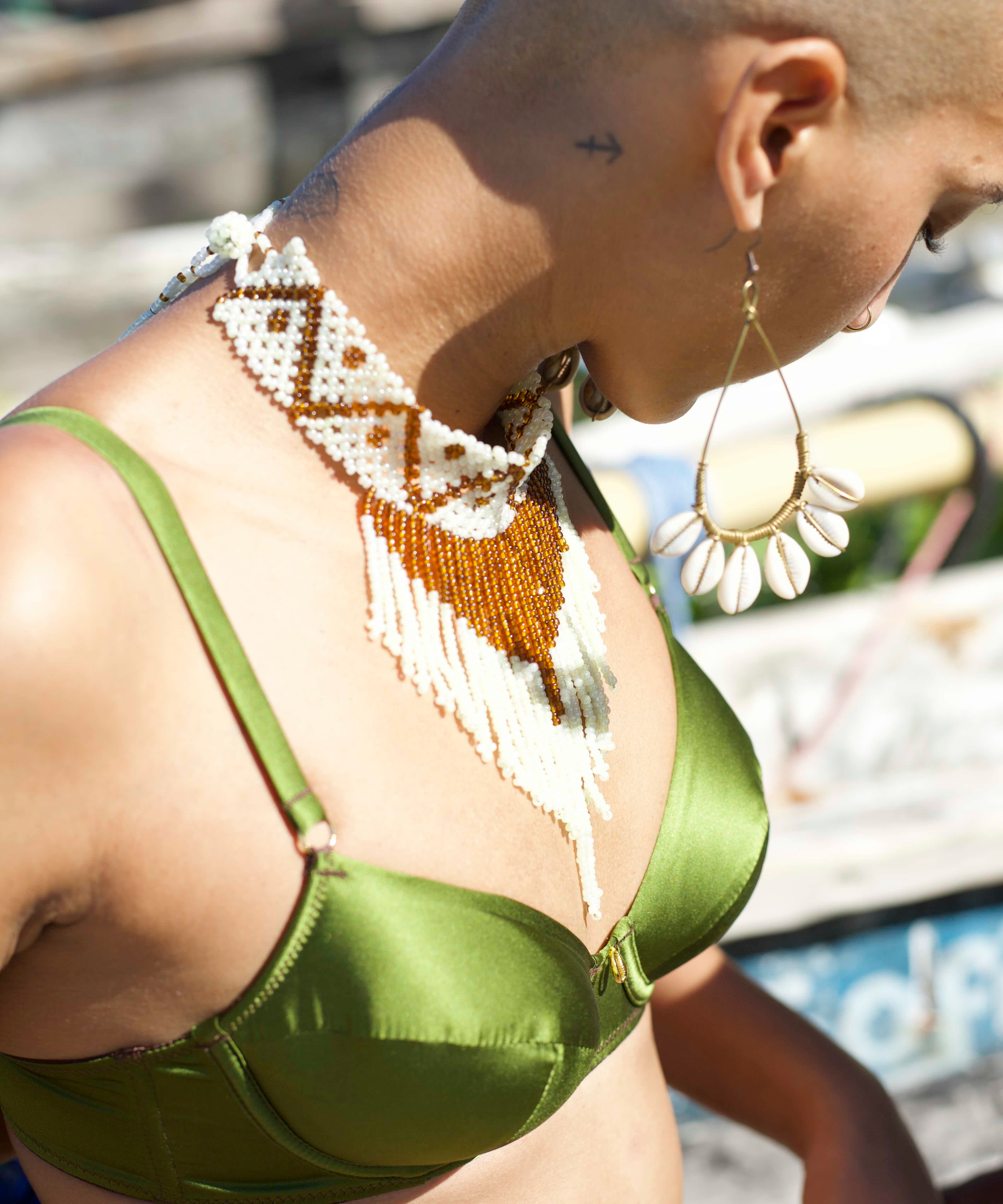 model wearing Nairobi Silk balconette - side view