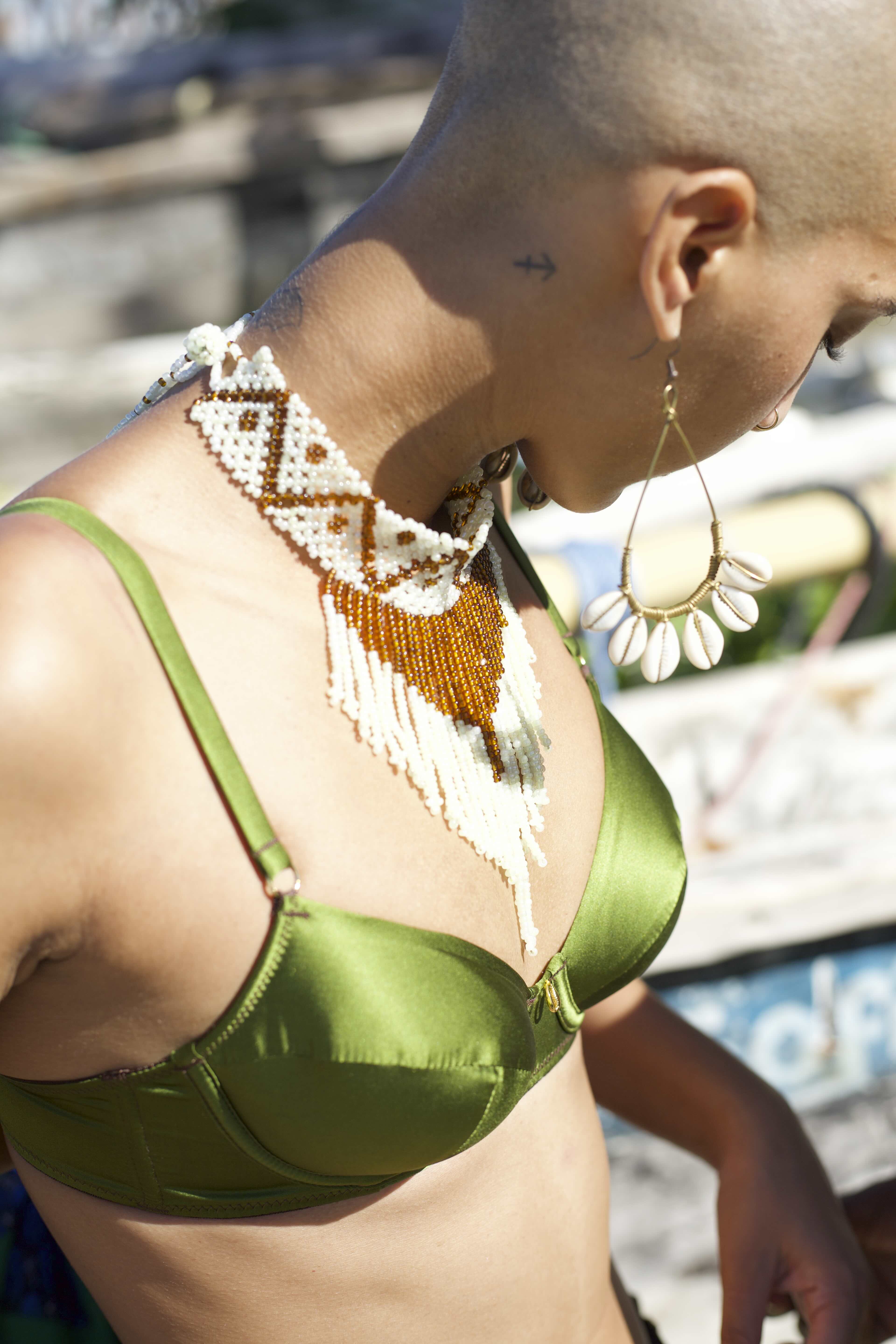 model wearing Nairobi Silk balconette - side view