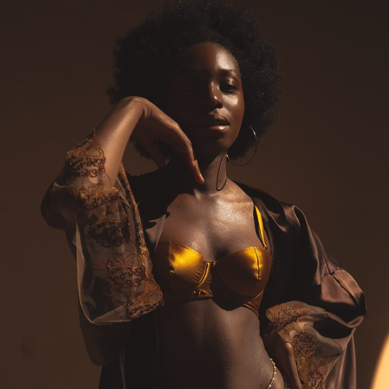 Oshun Gold Silk Balconette Bra_model1_front_Ihuoma
