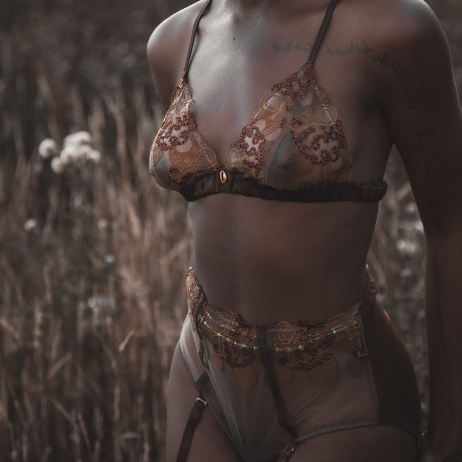 Divine Feminine Embroidered High Waist Brief with DF Bralette_campaign_model 3_front_Ihuoma