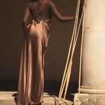 Ma'at Bronze Silk & Embroidered Slip campaign_model 2_back