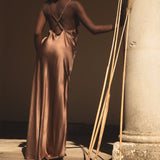 Ma'at Bronze Silk & Embroidered Slip campaign_model 2_back