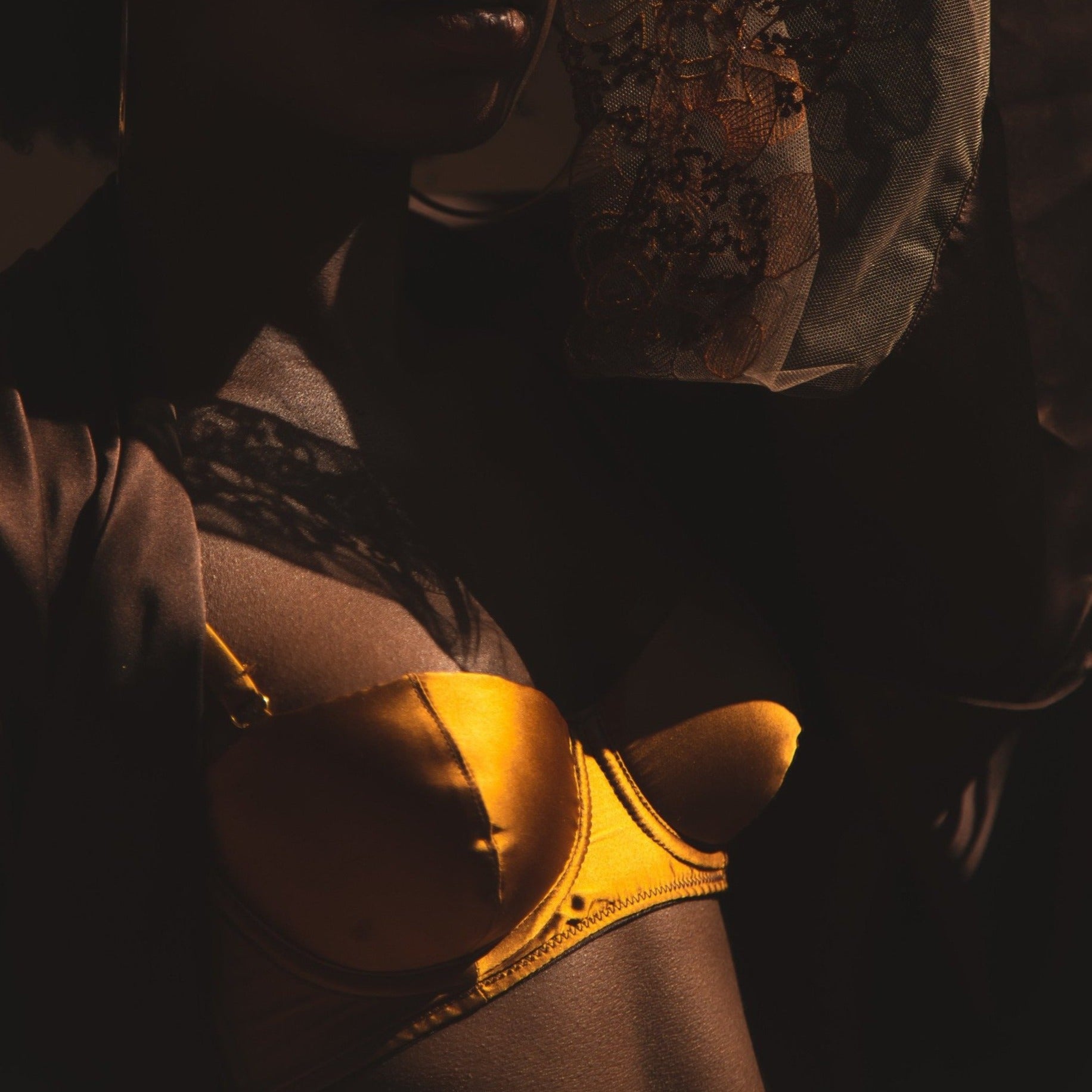 Oshun Gold Silk Balconette Bra_model 2_side_Ihuoma