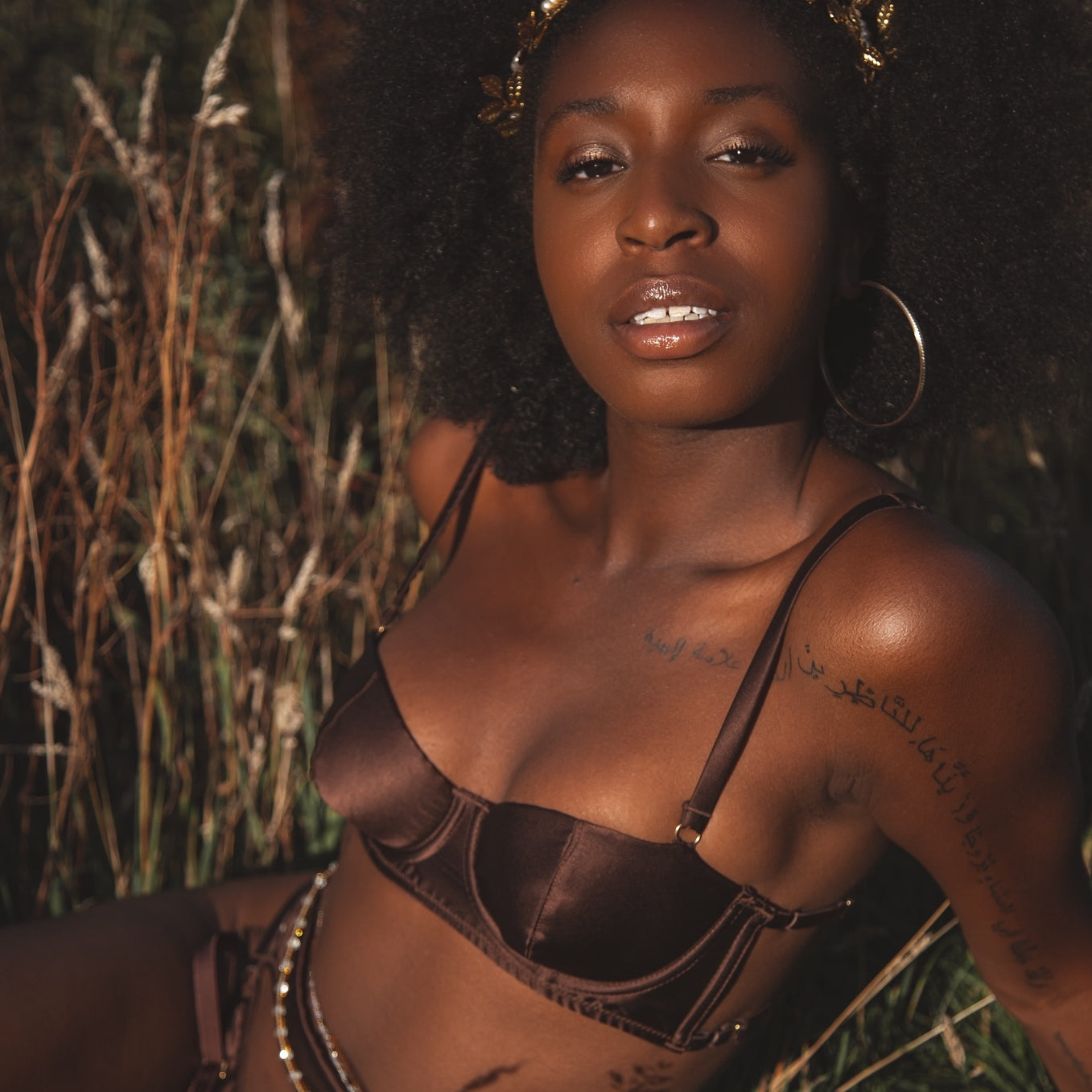 Asase Ya Chocolate Silk Balconette Bra_Model 1_ Front_ Ihuoma