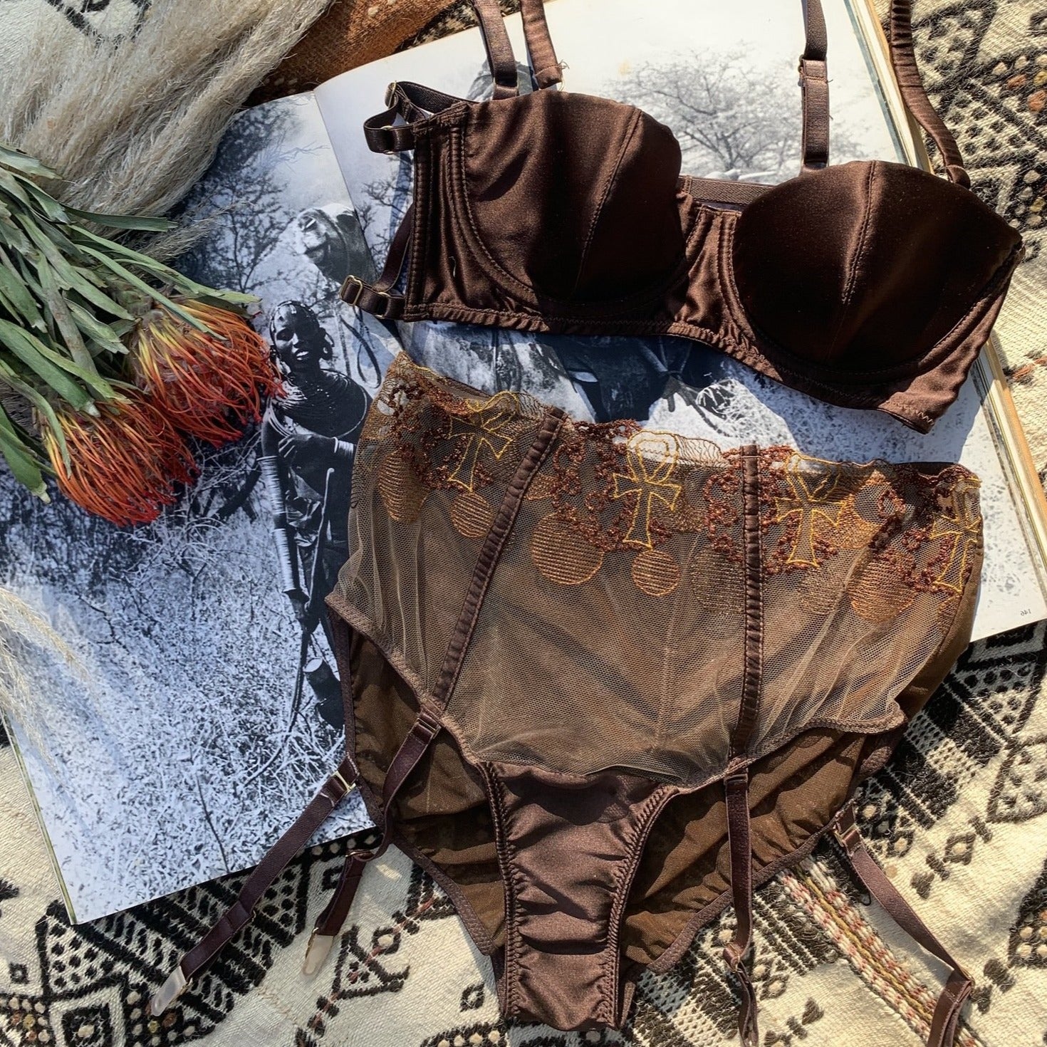 Divine Feminine Embroidered High Waist Brief with Asase Ya Balconette Bra_Flat lay_ front_Ihuoma