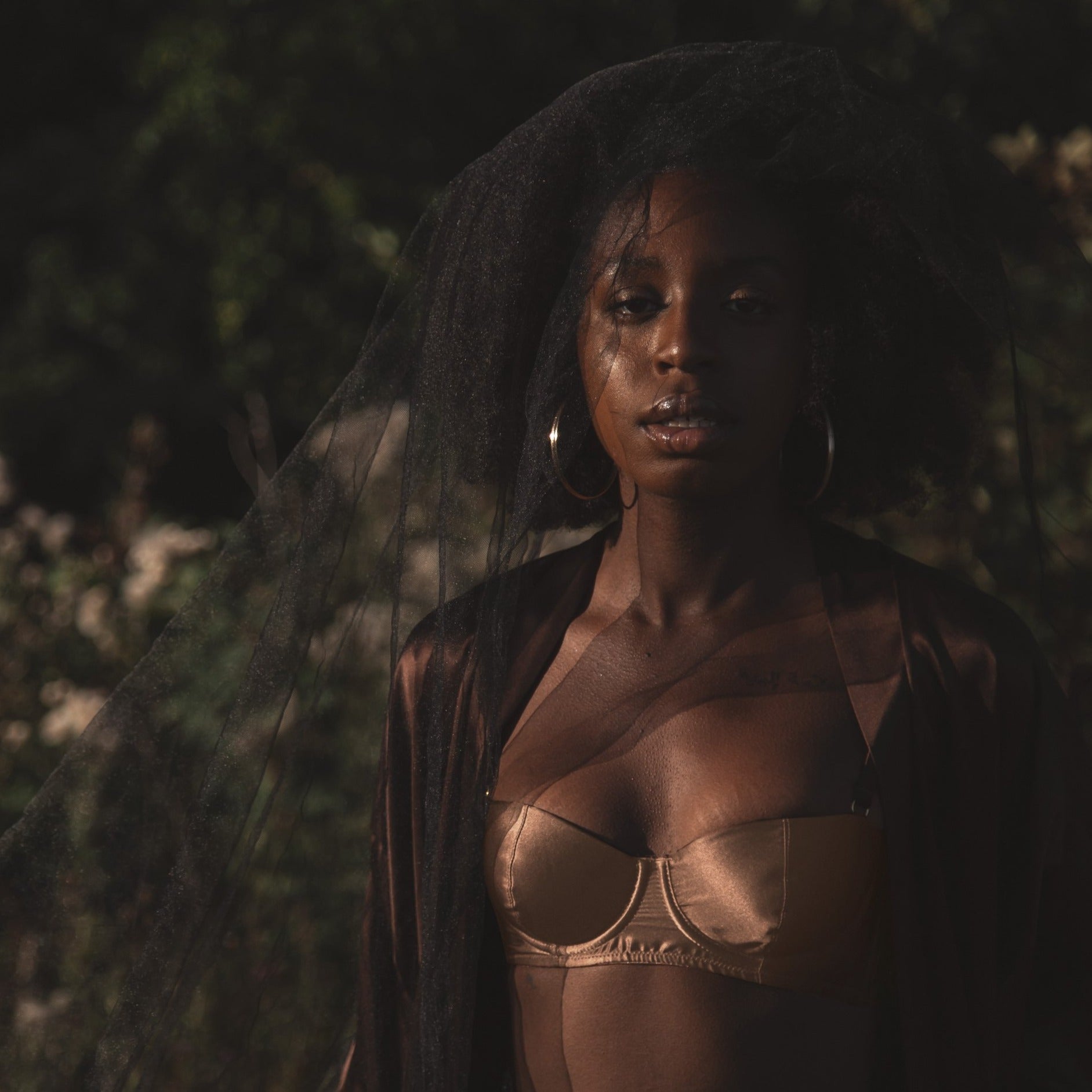 Ma'at Bronze Silk Balconette Bra_campaign_model 2_front_Ihuoma